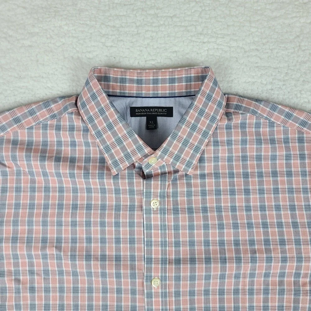 Banana Republic Shirt Mens XL Blue Orange Non‎ Iron Tailored Slim Fit Button Up